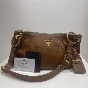 Beautiful soft brown leather authentic Prada shoulder bag 'Sacca Sottospalla'